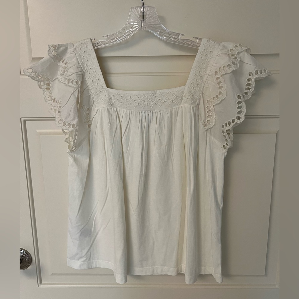 J. Crew White Eyelet Lace Top